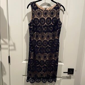 Eliza J Blue Sheath Midi Dress Sleeveless Scoop Neck